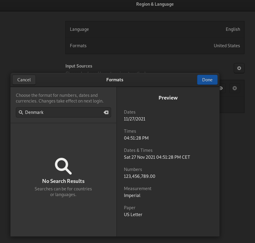screen from Region & Language; not possible to select Denmark
