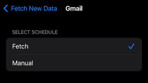 Gmail Fetch New Data  - only shows Fetch and Manual