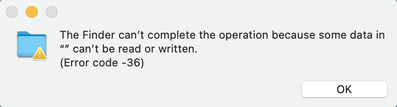 Screenshot of Finder Error Message