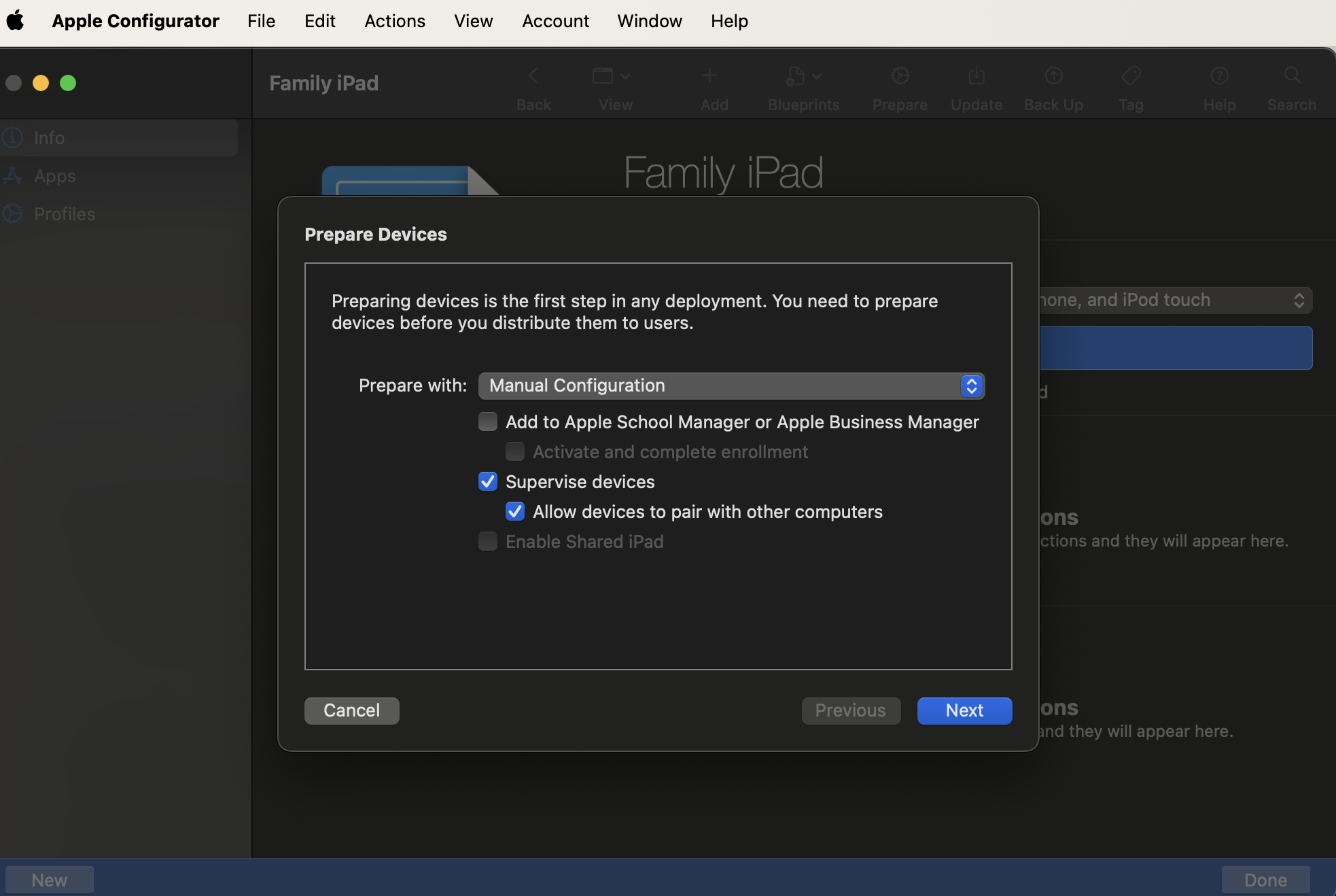 Apple Configurator - prepare devices screenshot