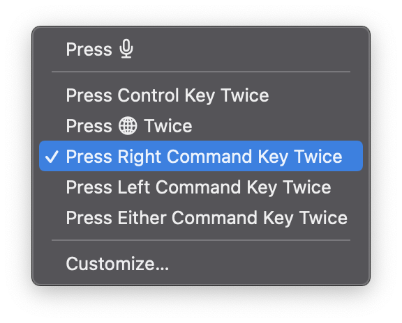Shortcut options