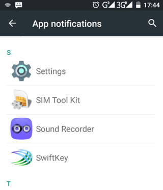 App notifications settings