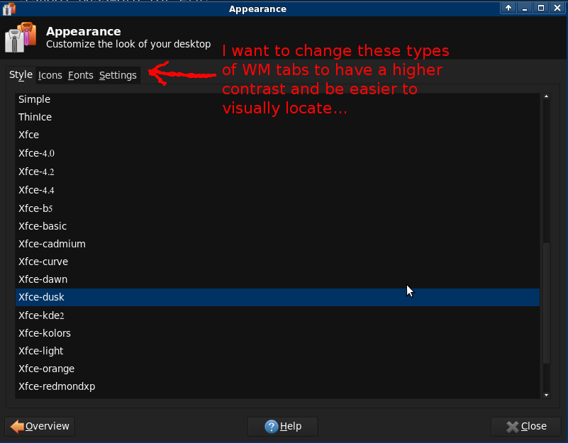 a screenshot of the type of tabs I want to modify