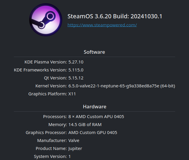 SteamOS System Info