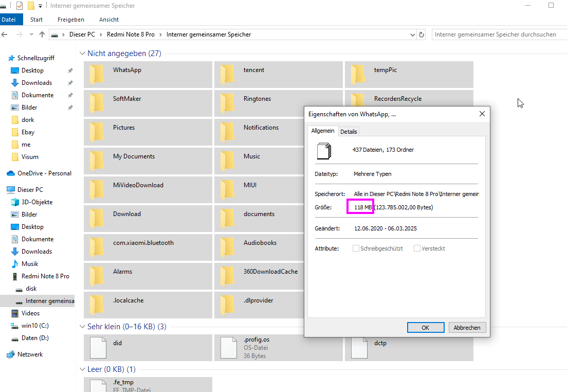 size of all shown files summed up