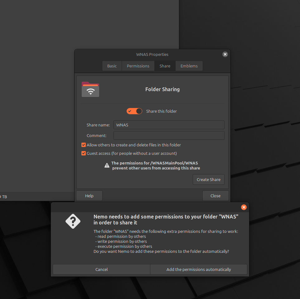 Nemo GUI Settings For Enabling Share