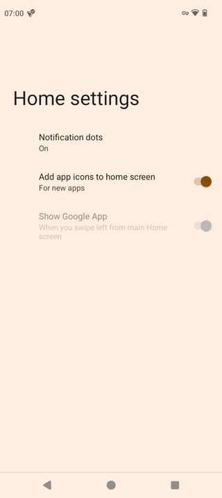 home settings screen