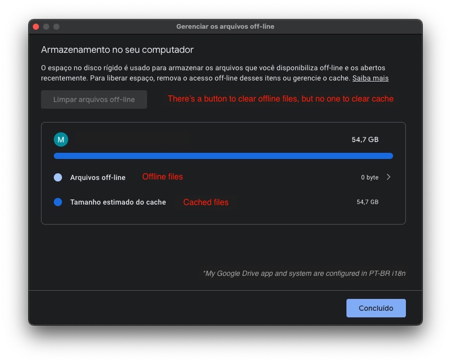 Google Drive off-line files management in PT-BR