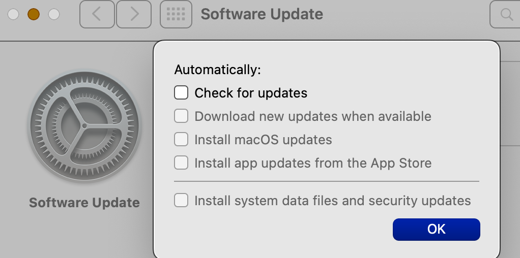 Automatically check for updates unchecked