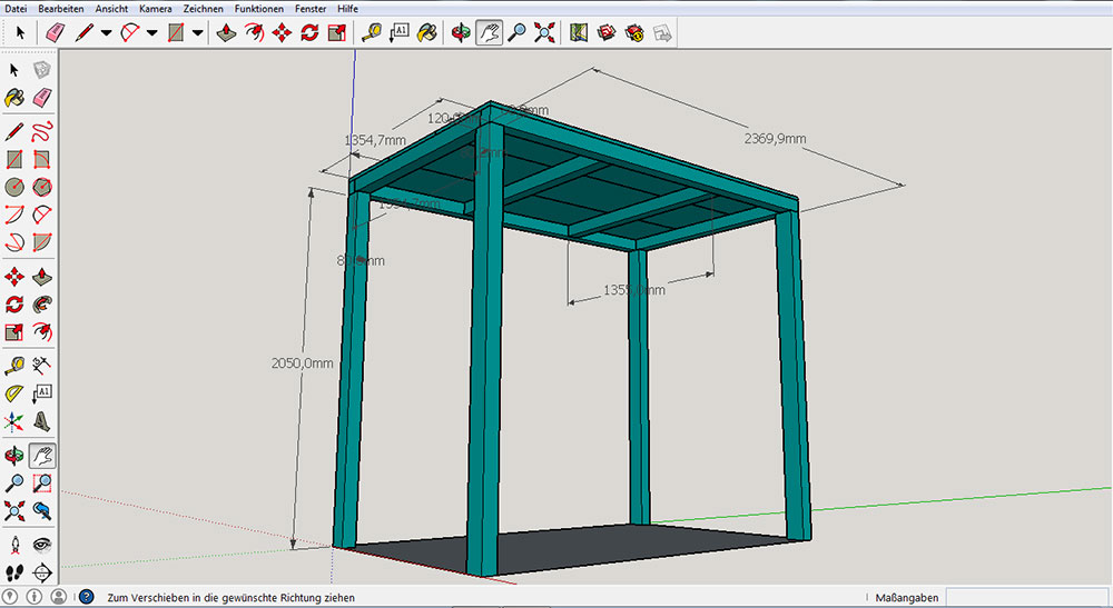 Screenshot of CAD software, with menu and status-bar text in German.