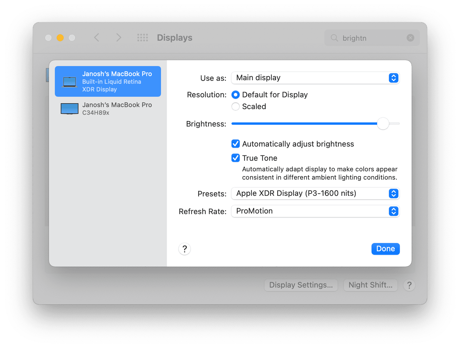 Mac Displays Settings UI