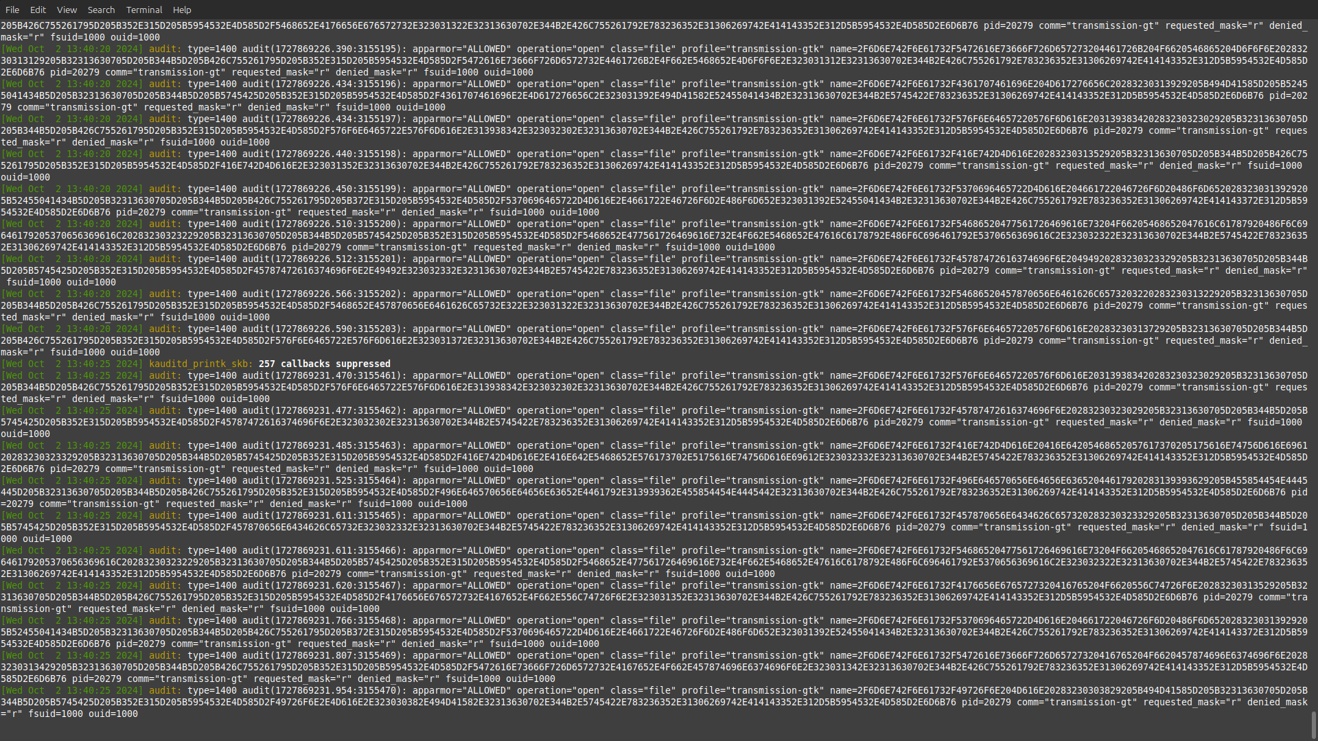 dmesg flood by audit
