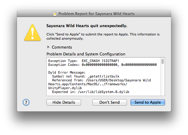 Problem Report Screenshot