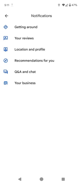 Google Maps notifications settings