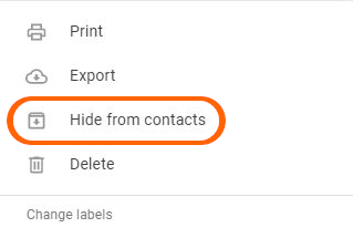 Top half of menu for a contact