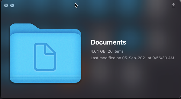 QuickLook on folder called Documents showing 4.64 GB