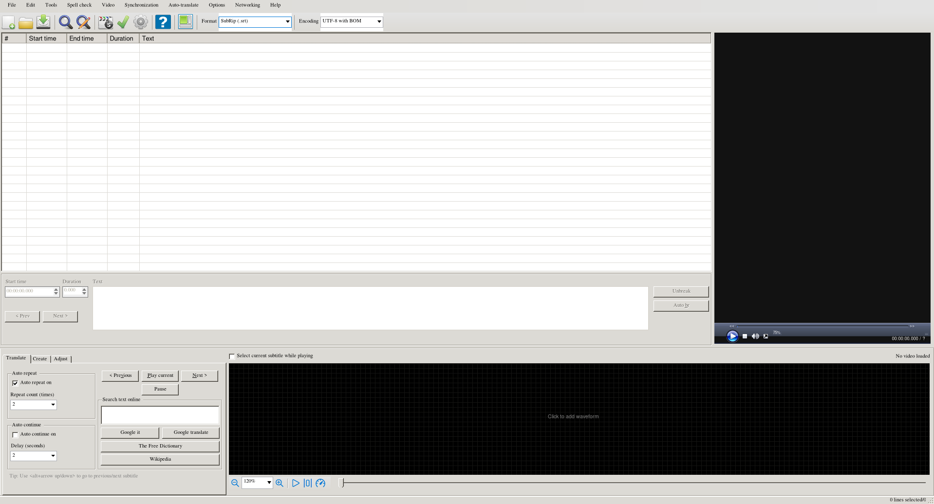 SubtitleEdit Screenshot through mono with fallback font