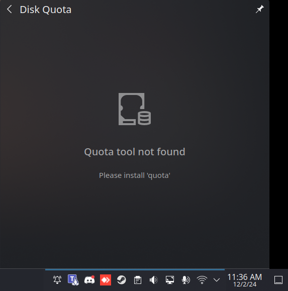 Quota tool not found. Please install 'quota'