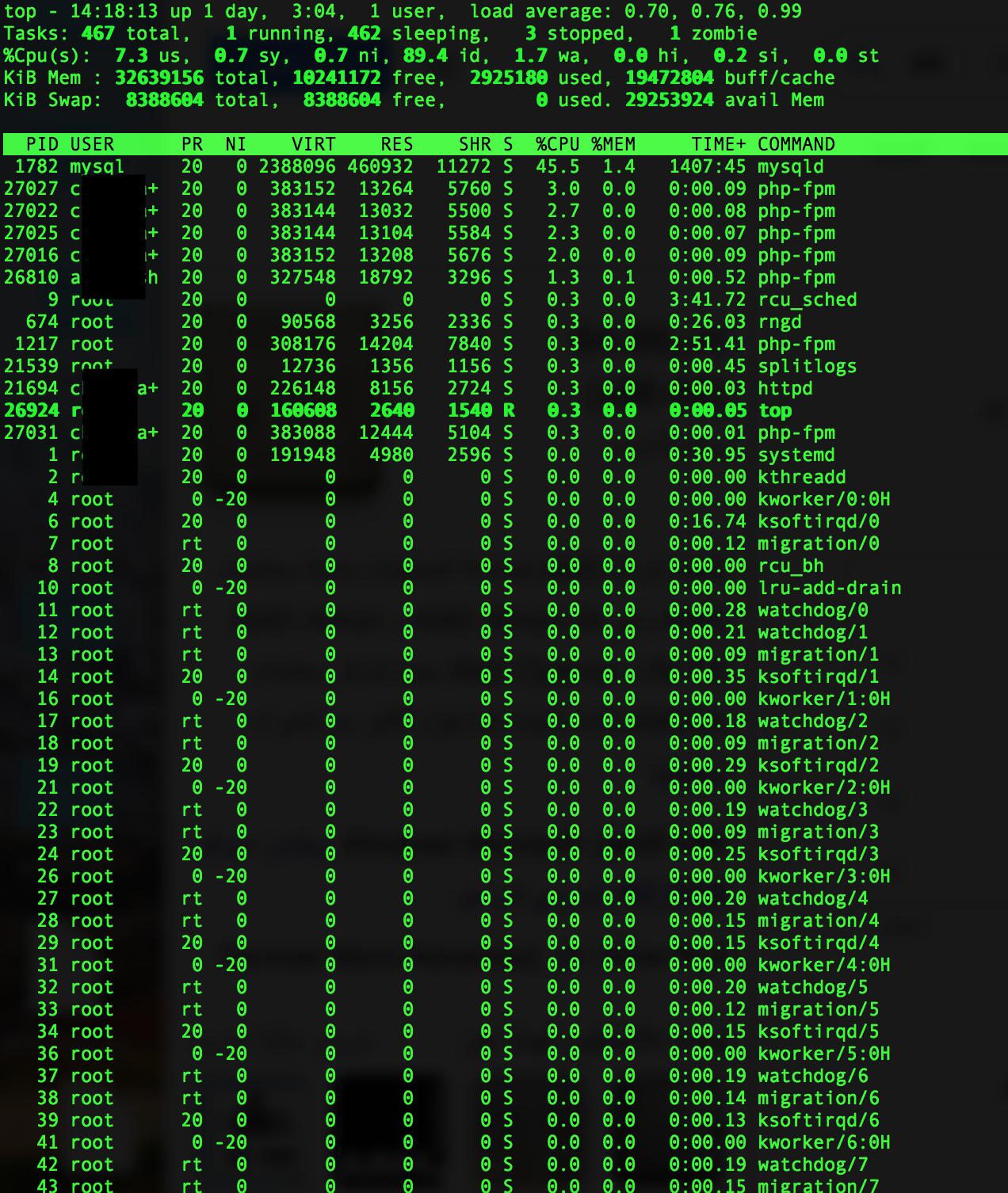output of top command during the slow down