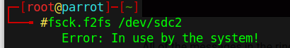 Error:in use by the system