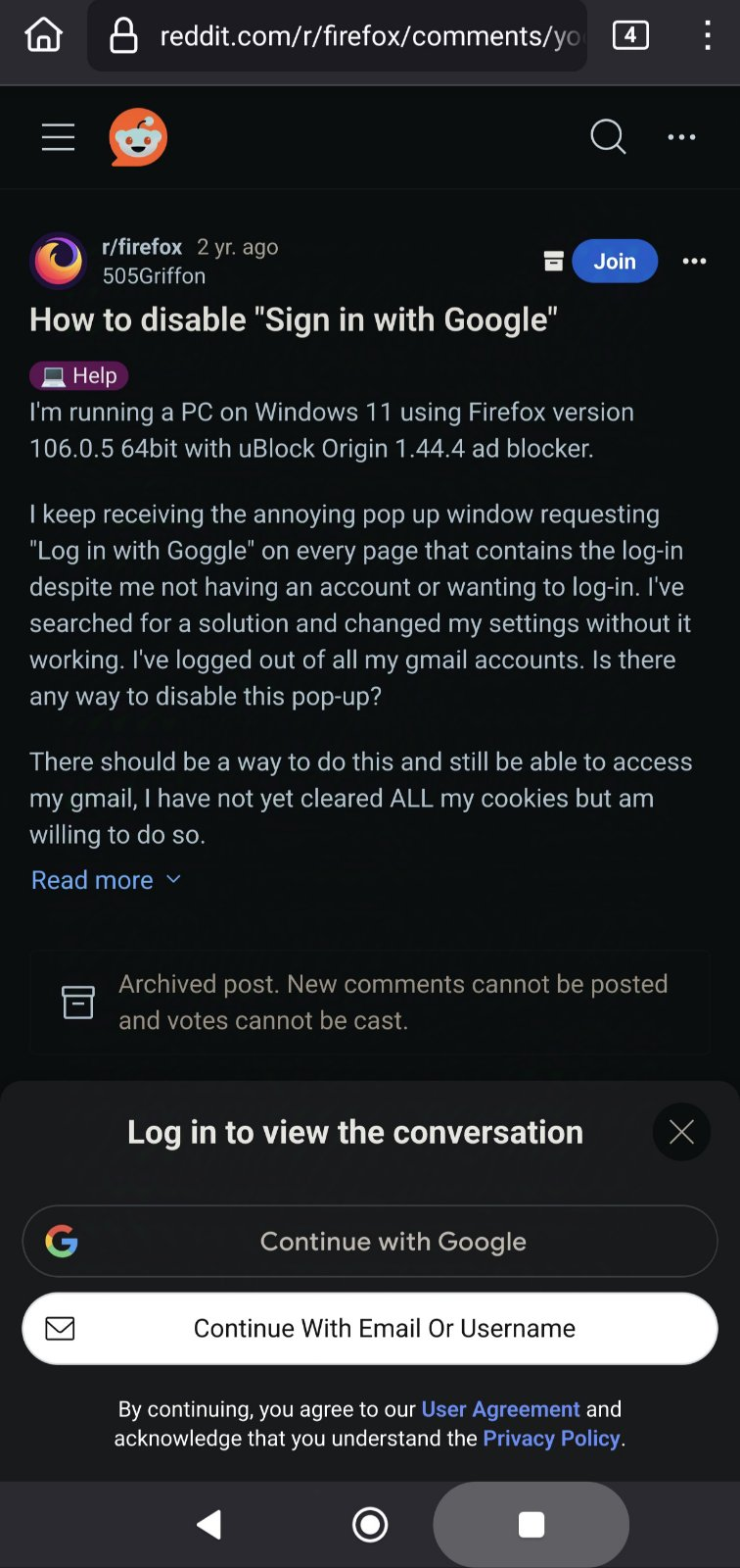 reddit popup - Log in to view the conversation - Continue with Google