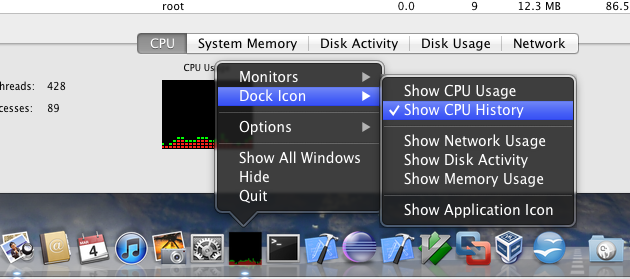 Showing CPU history in Dock