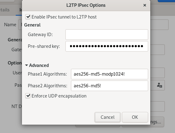 network manager ipsec settings
