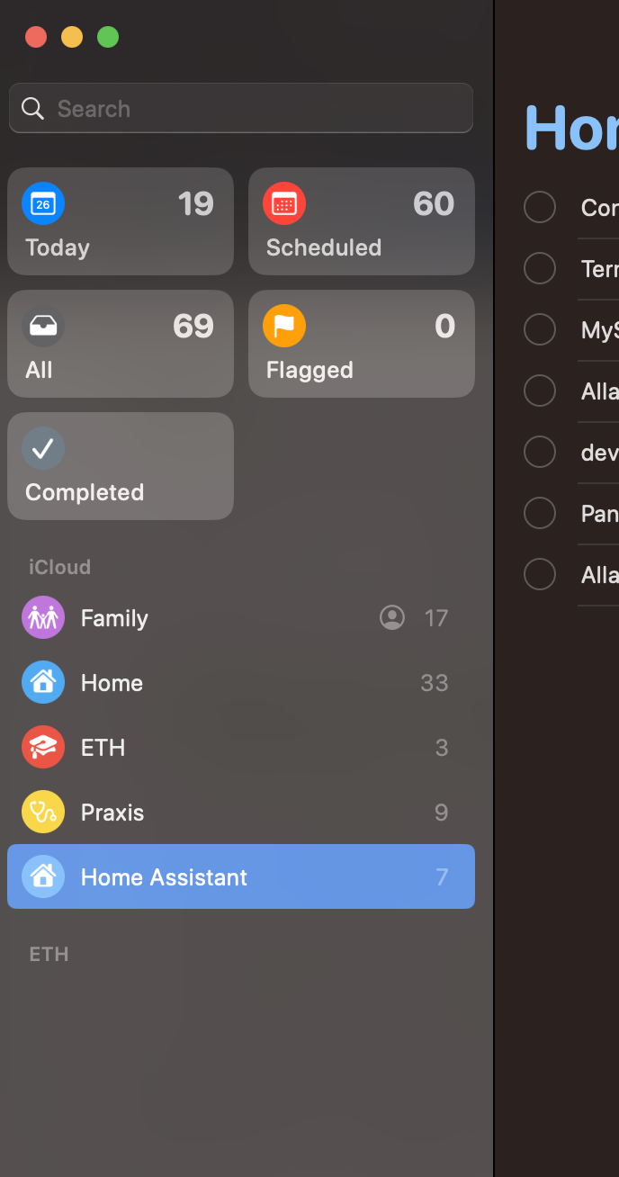 Reminders screenshot