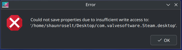 Steam Properties: Could not save properties due to insufficient write access
