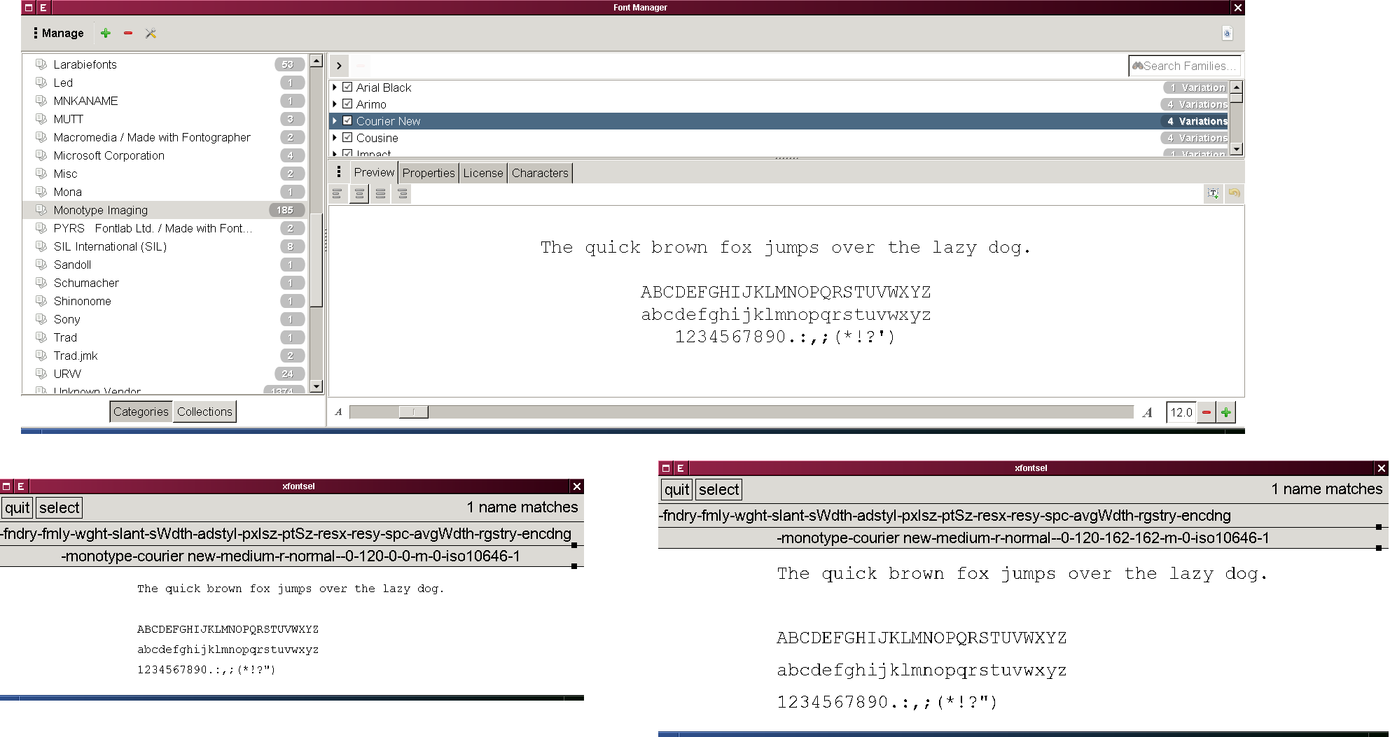 Debian 10, Courier New 12pt at 162dpi