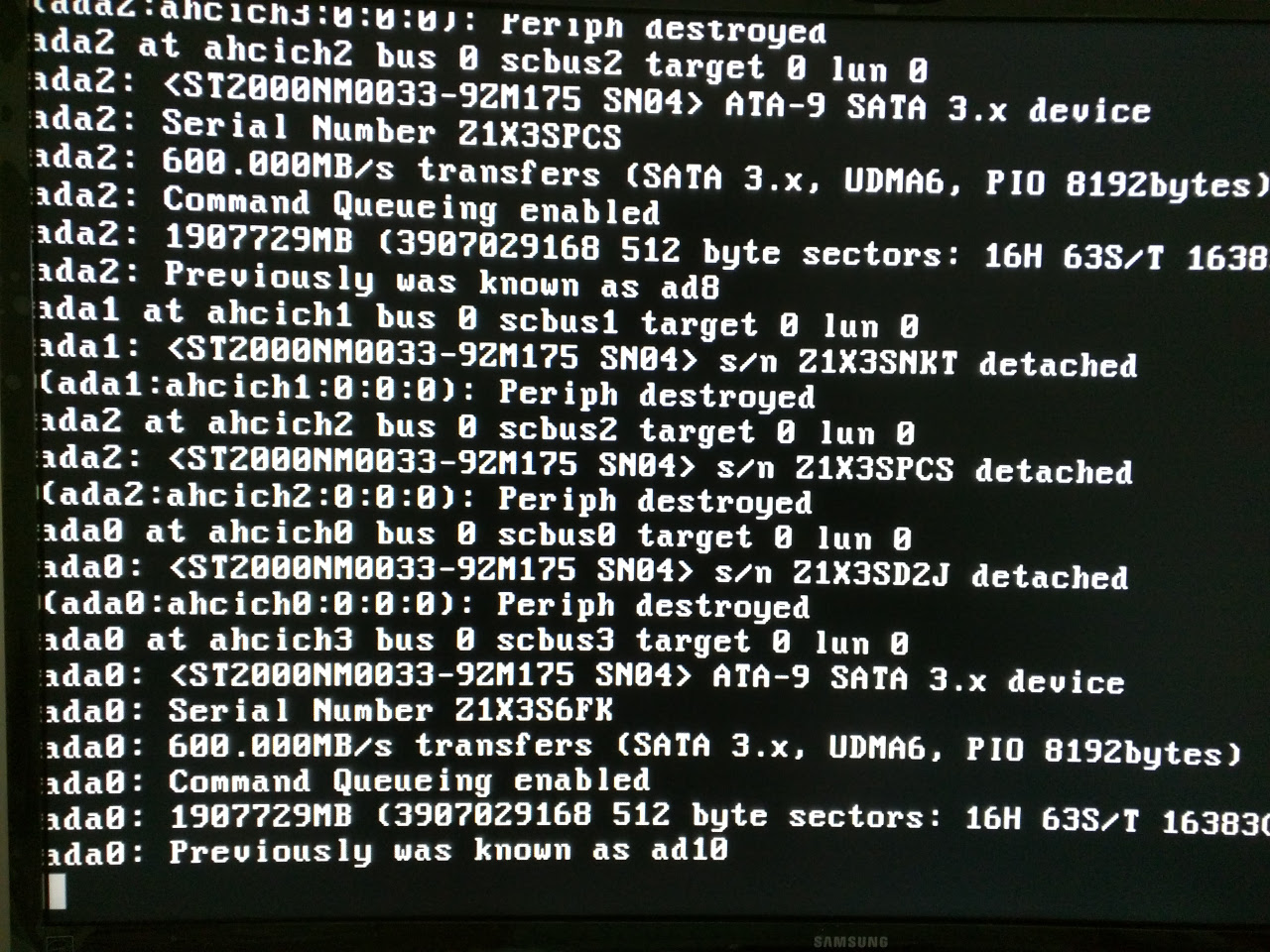 Screenshot of error in FreeNAS