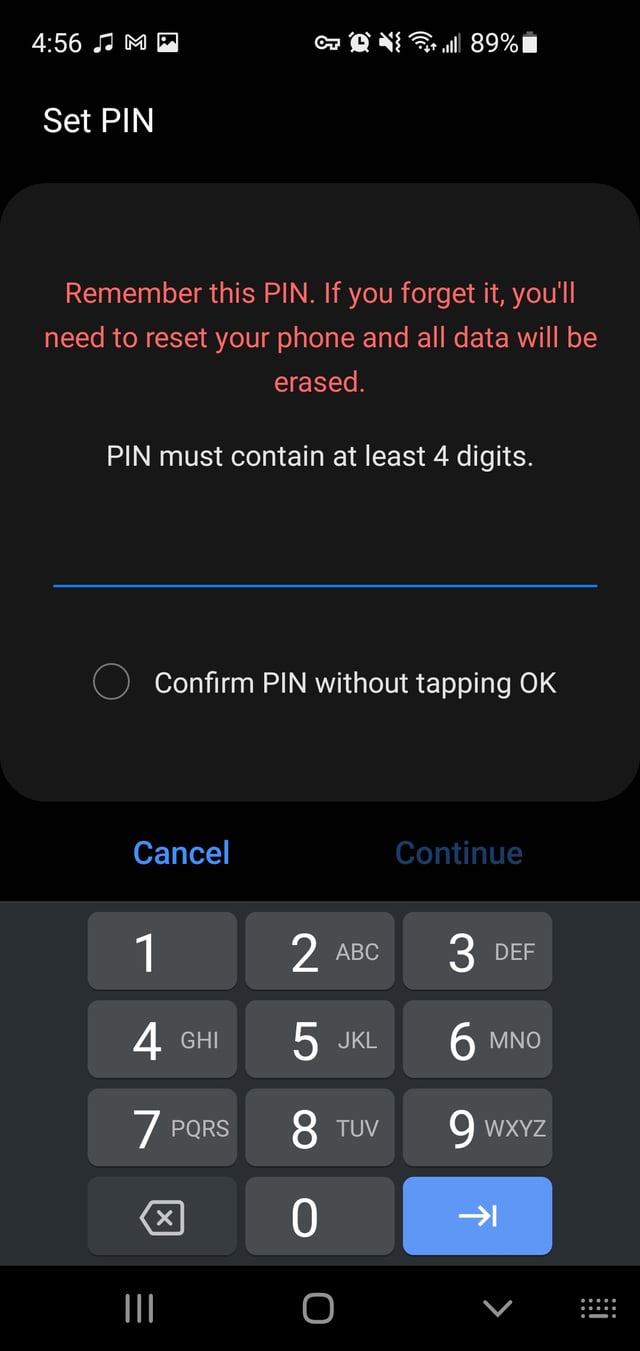 Square-button PIN example