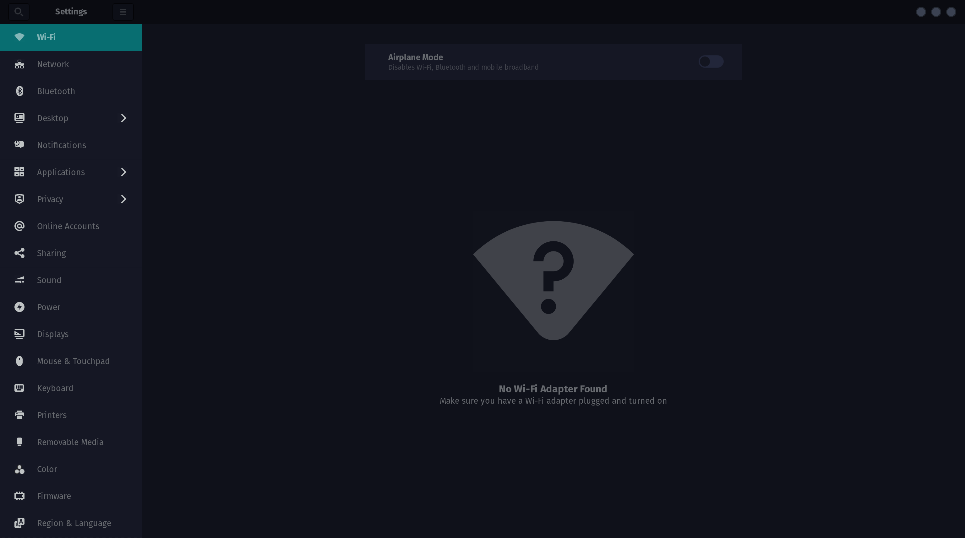 Not working wifi in settings