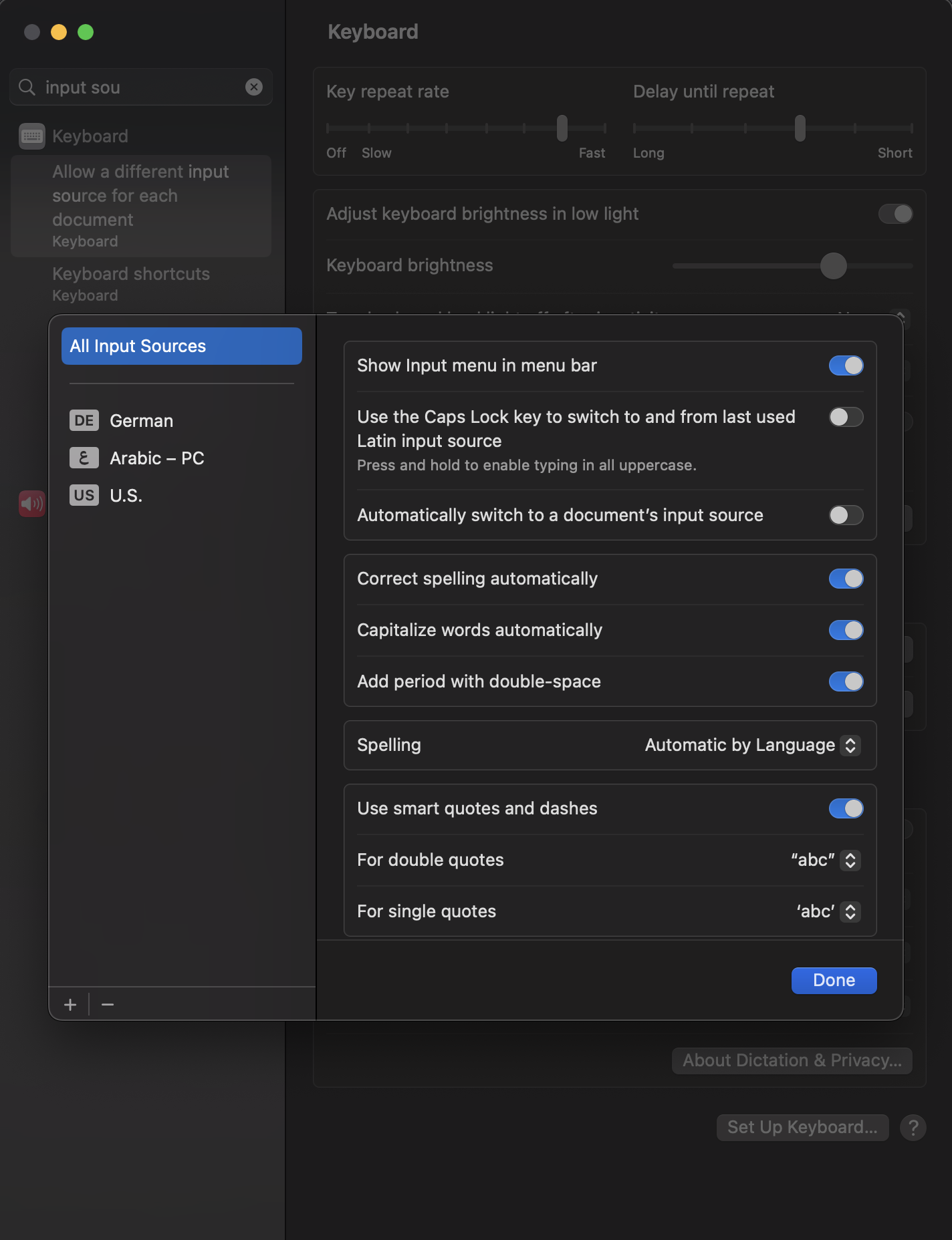 Keyboard settings