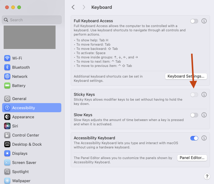 sticky keys cannot be enabled