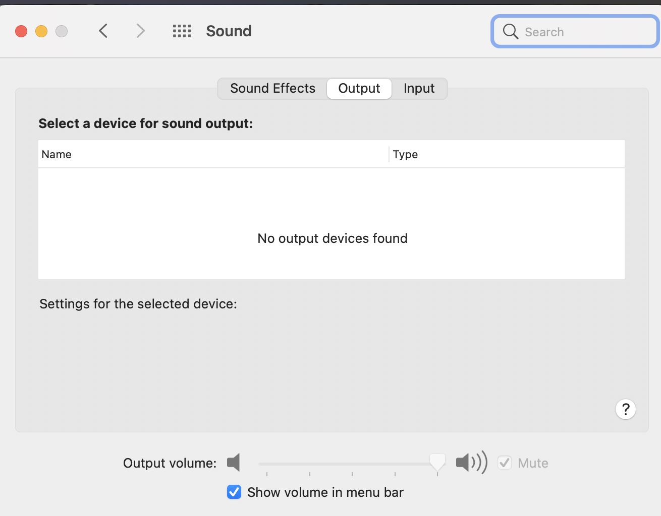 screenshot: sound output