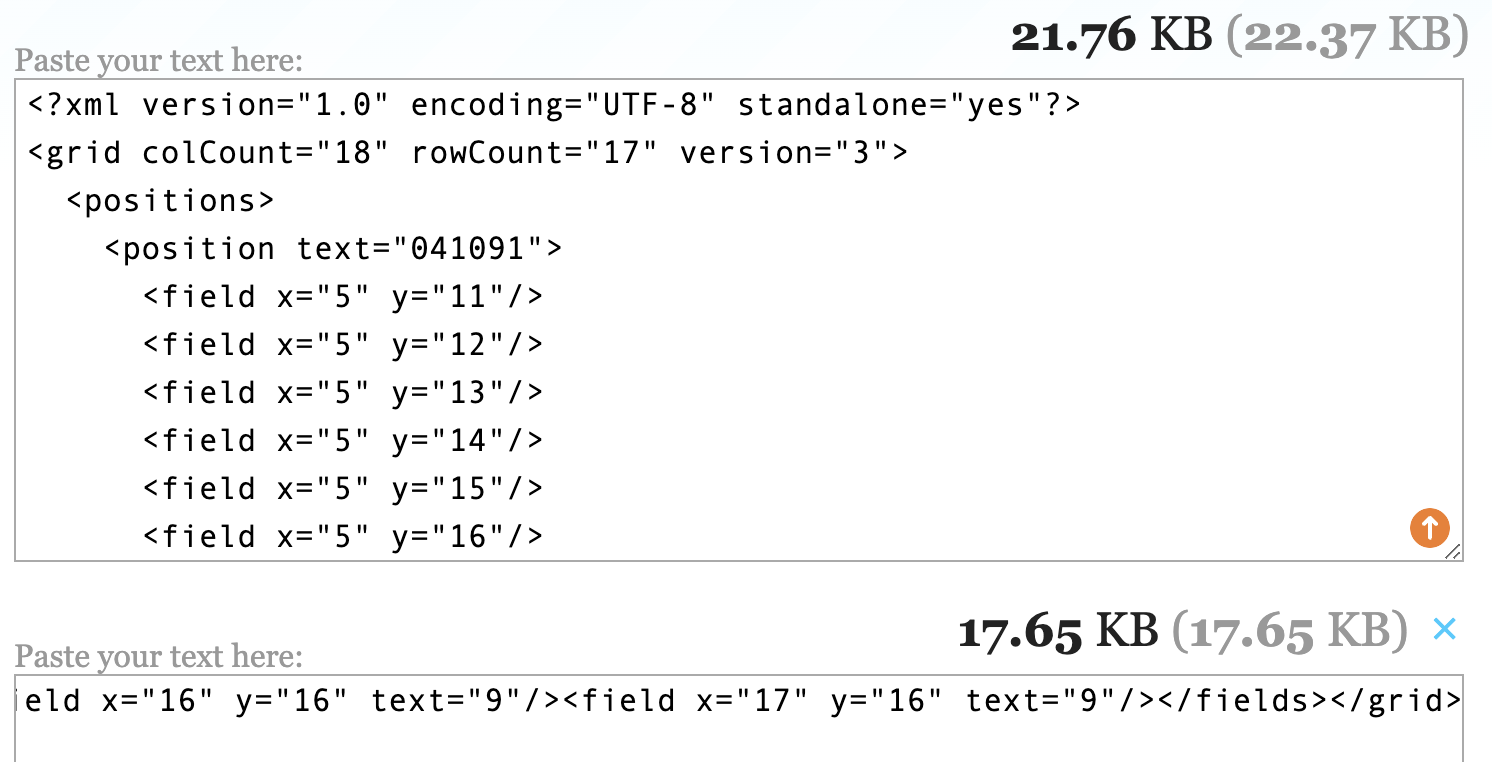 Size comparison of minified vs pretty XML