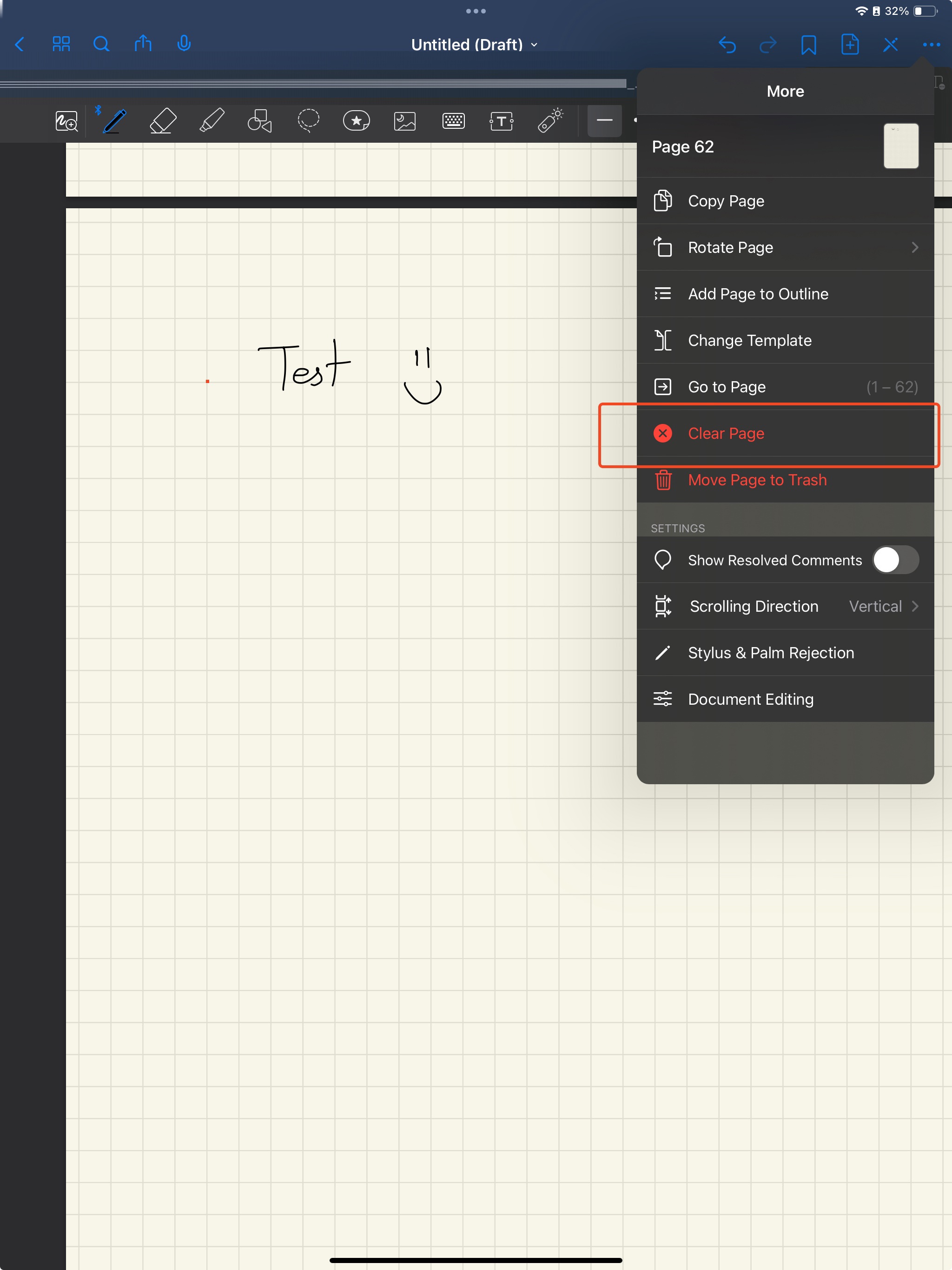 Screenshot of GoodNotes: what I would like to know if there is an app that has this  button 