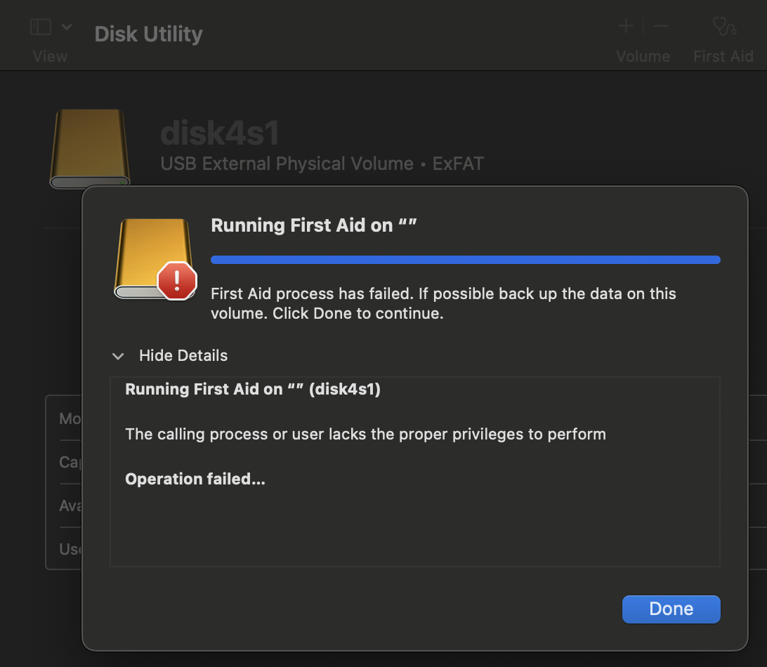 disk4s1 can't have first aid run