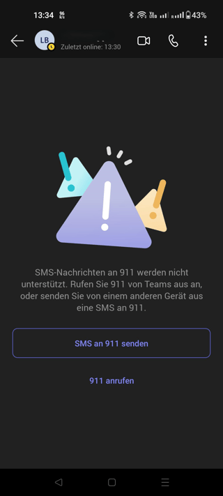 Screenshot of Microsoft Teams suggesting to call 911