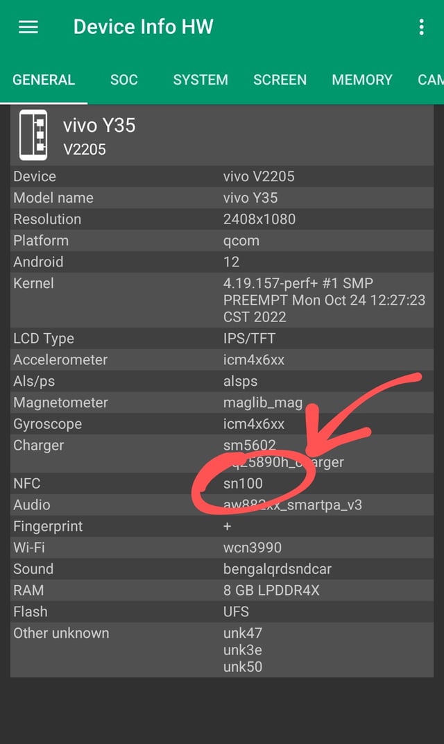 NFC confirmation, Device Info HW