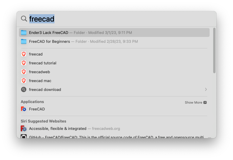 Example Spotlight Search for FreeCAD