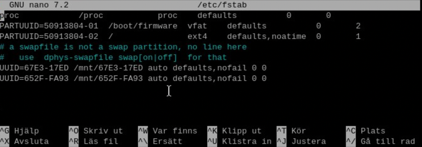 /etc/fstab print screen