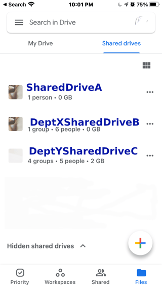 Google Drive APP on iOS iPhone showing 