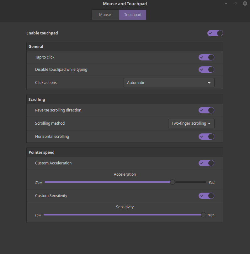 Current Touchpad Settings