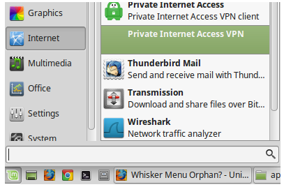 The orphan launcher in Whisker Menu