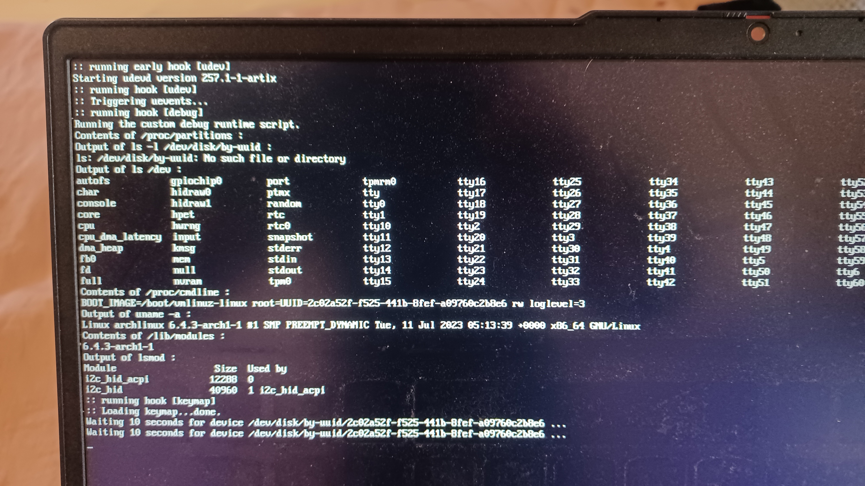 Boot output with custom initcpio hook.