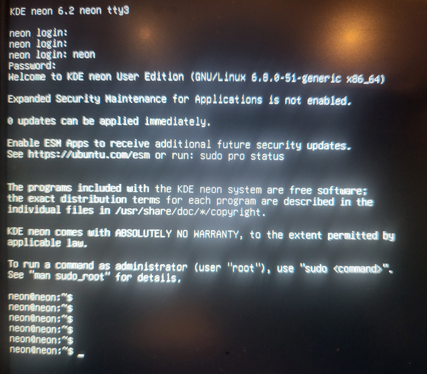 KDE Neon Konsole login
