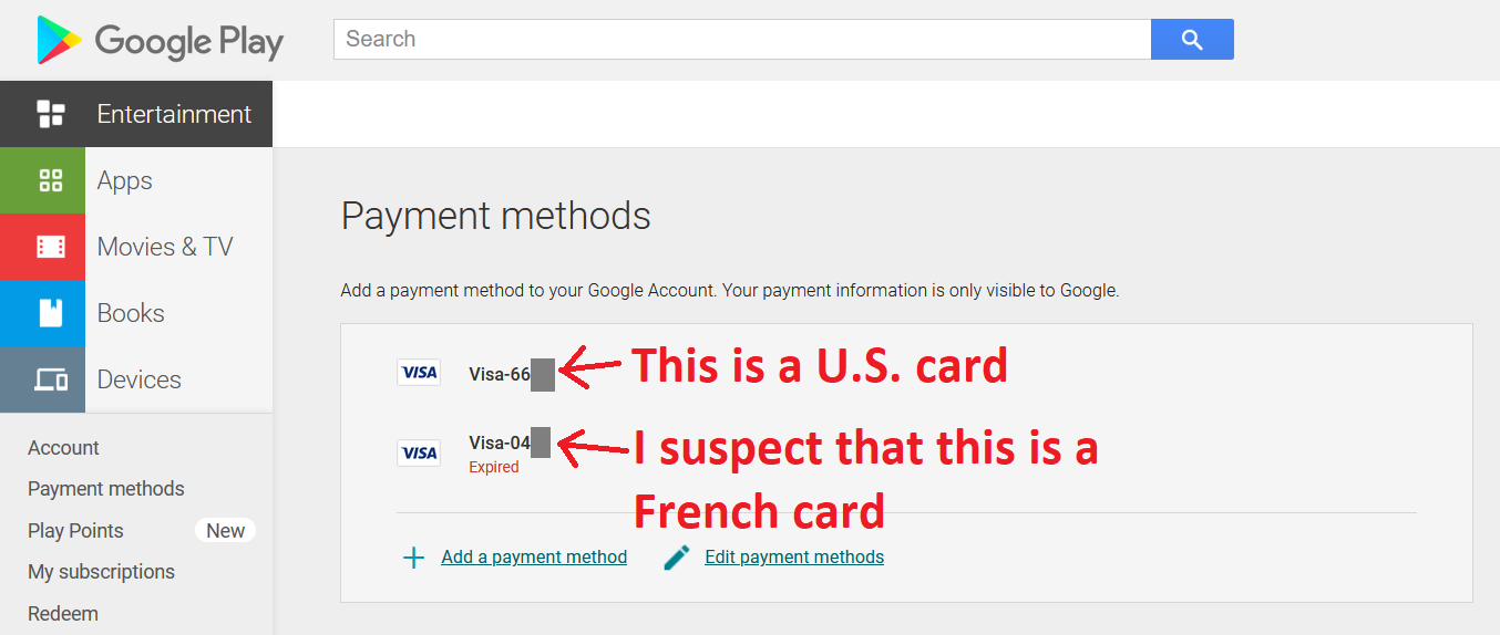 I suspect that the expired card is a French card