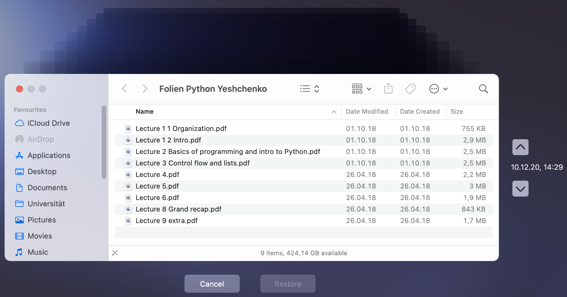 Folder containing all files before deletion